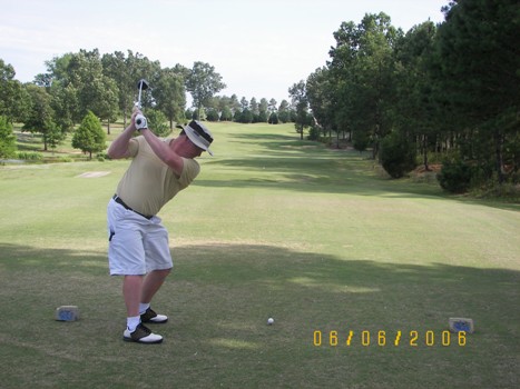 Teeing off on a very pretty hole