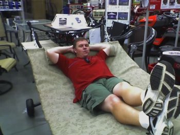 Tim checking out the hammock at Lowe's