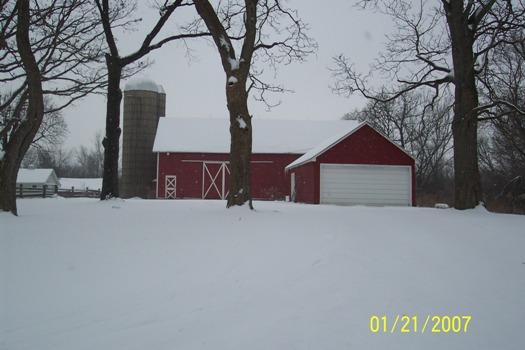 Snow on Barn and Silo